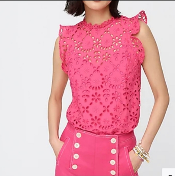 J. Crew Tops - J. CREW Mock neck top in embroidered eyelet